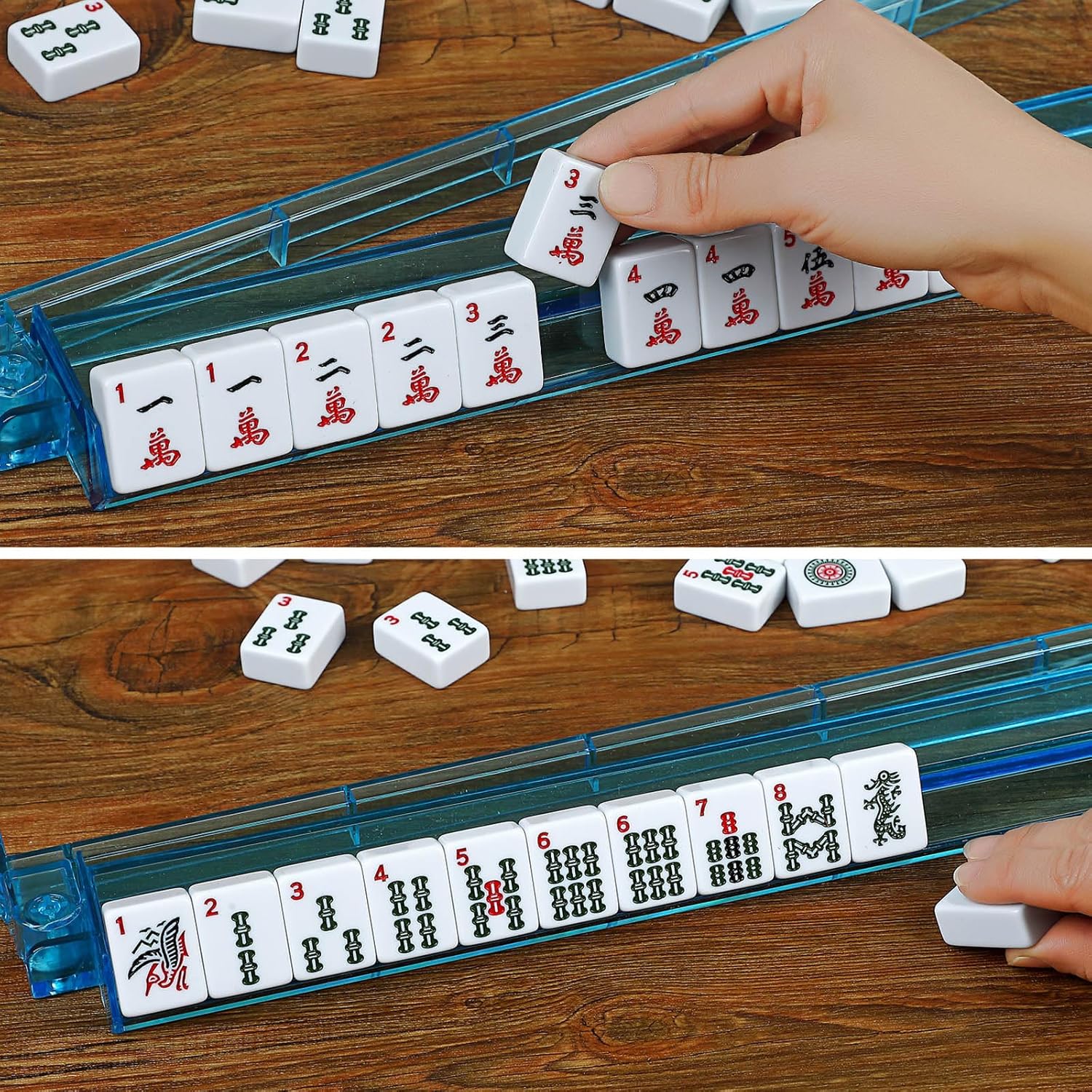 Juego de Mahjong Americano con 166 fichas blancas, 4 bandejas con empujadores, dados y bolsa con flores 🀄👜🎲 - Imagen 7