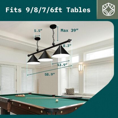 Lámpara Colgante Negra de 3 Luces para Mesa de Billar, 150 cm, Estilo Industrial 🕹️🎱 - Imagen 2