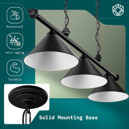 Lámpara Colgante Negra de 3 Luces para Mesa de Billar, 150 cm, Estilo Industrial 🕹️🎱 - Imagen 4