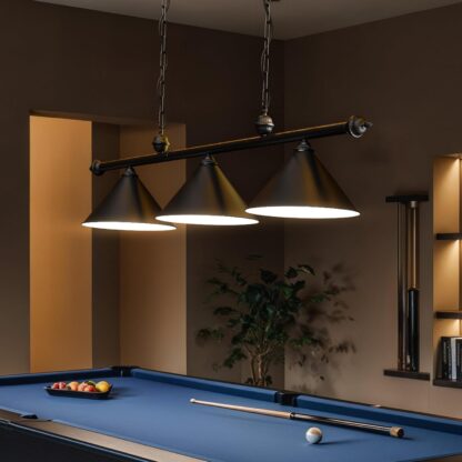 Lámpara Colgante Negra de 3 Luces para Mesa de Billar, 150 cm, Estilo Industrial 🕹️🎱