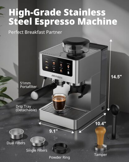 Máquina de Café Espresso con Molino, Vaporizador de Leche y Pantalla Táctil ☕✨ - Imagen 2