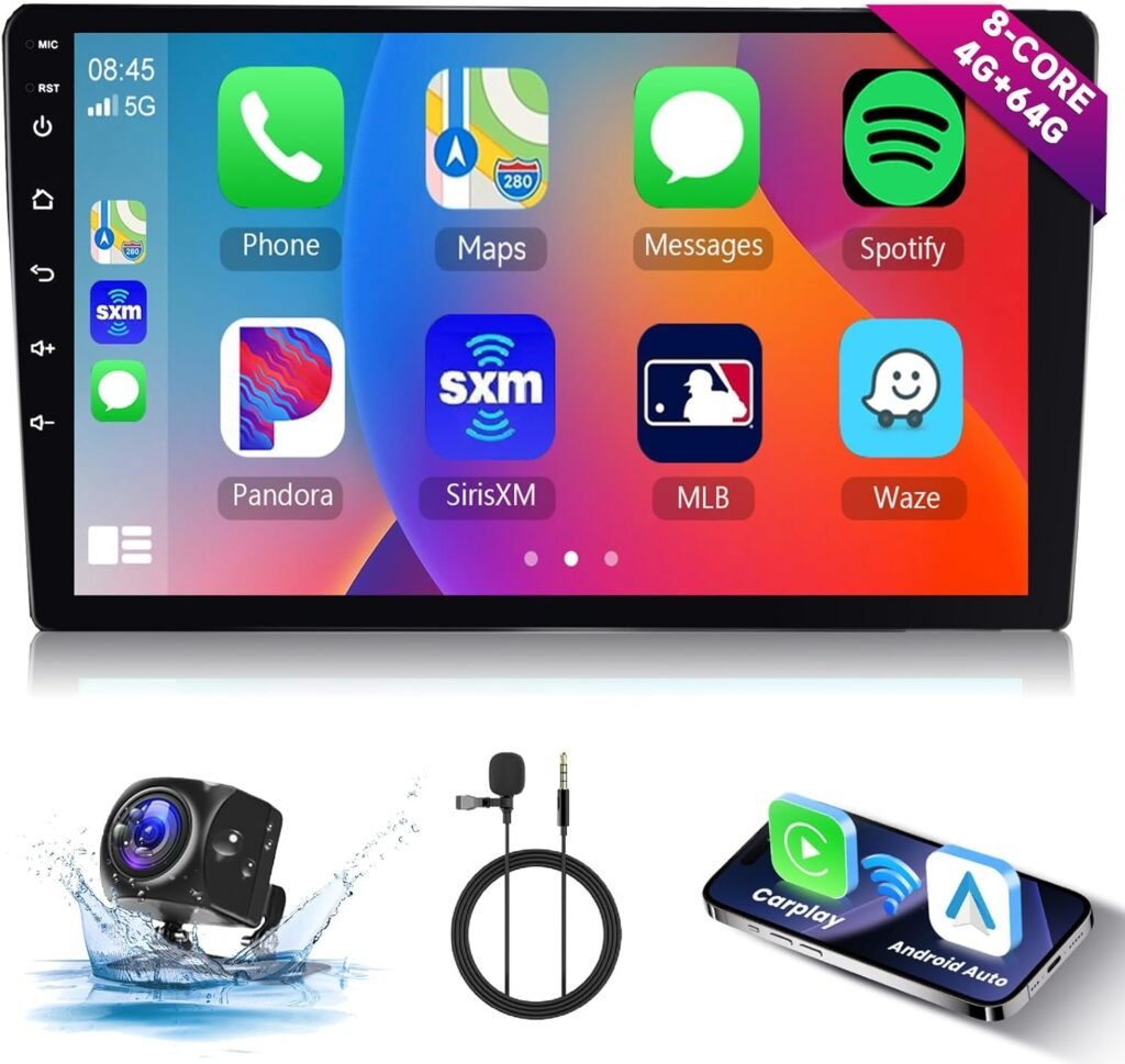 Radio Android para carro 9'' con CarPlay inalámbrico, Bluetooth, cámara trasera y pantalla táctil 🚘📱
