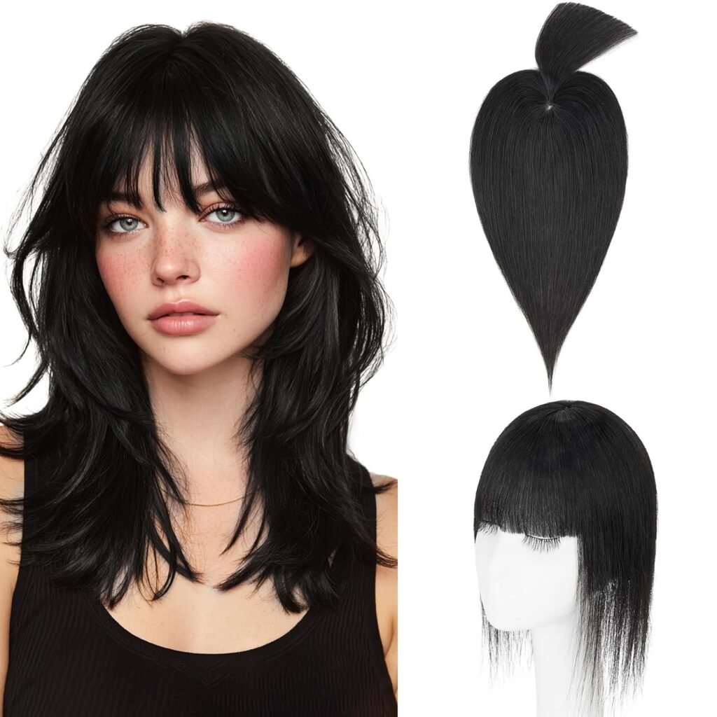Topper de Cabello Humano con Flequillo 13" Base Mono ✨