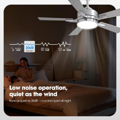 Ventilador de Techo 42 Pulgadas con Luz LED, Control Remoto y App, Ultra Silencioso 🌬️💡 - Imagen 4
