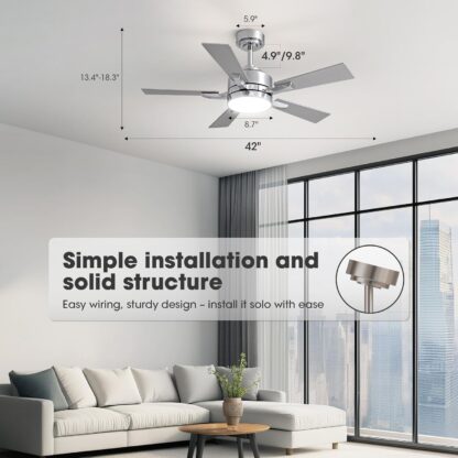 Ventilador de Techo 42 Pulgadas con Luz LED, Control Remoto y App, Ultra Silencioso 🌬️💡 - Imagen 5
