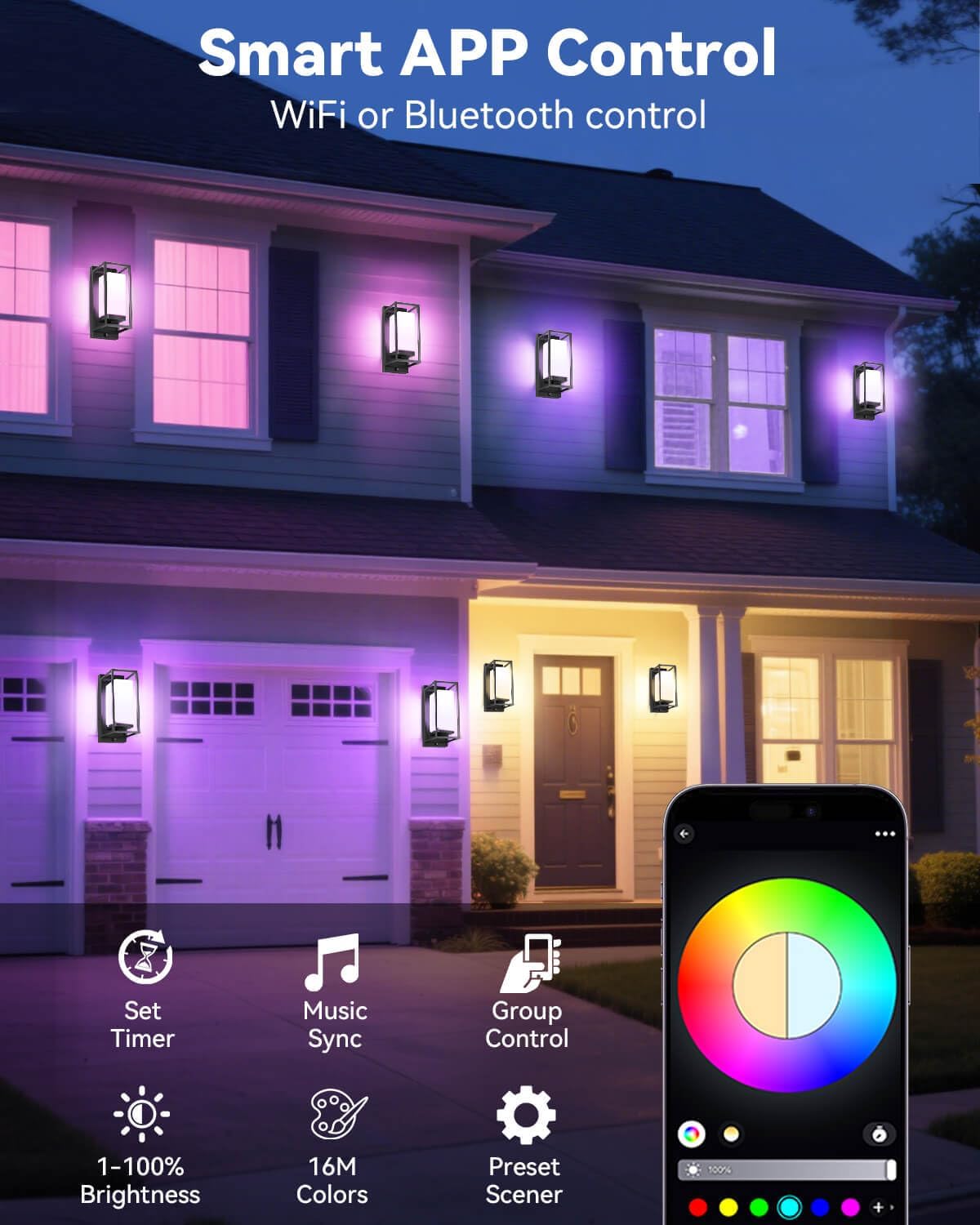 Apliques de Pared Inteligentes RGB para Exteriores 2 Pack con Sensor Crepuscular 🌈📱✨ - Imagen 3
