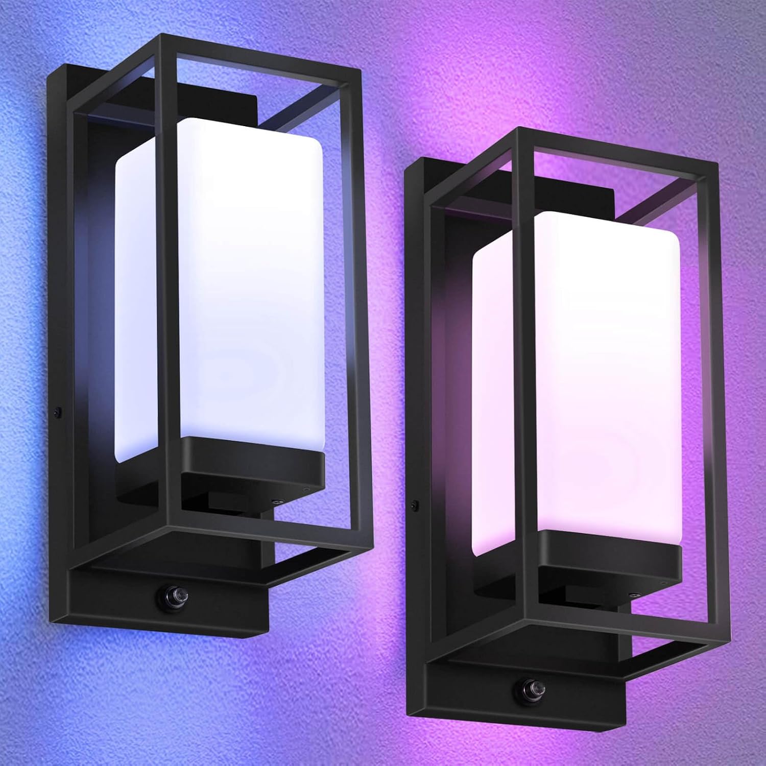 Apliques de Pared Inteligentes RGB para Exteriores 2 Pack con Sensor Crepuscular 🌈📱✨