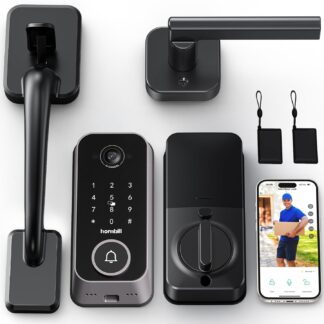 Cerradura inteligente para puerta principal con cámara 2K, huella digital y WiFi, entrada sin llave y manija para control remoto, compatible con app y almacenamiento en la nube, color gris oscuro 🔒🚪