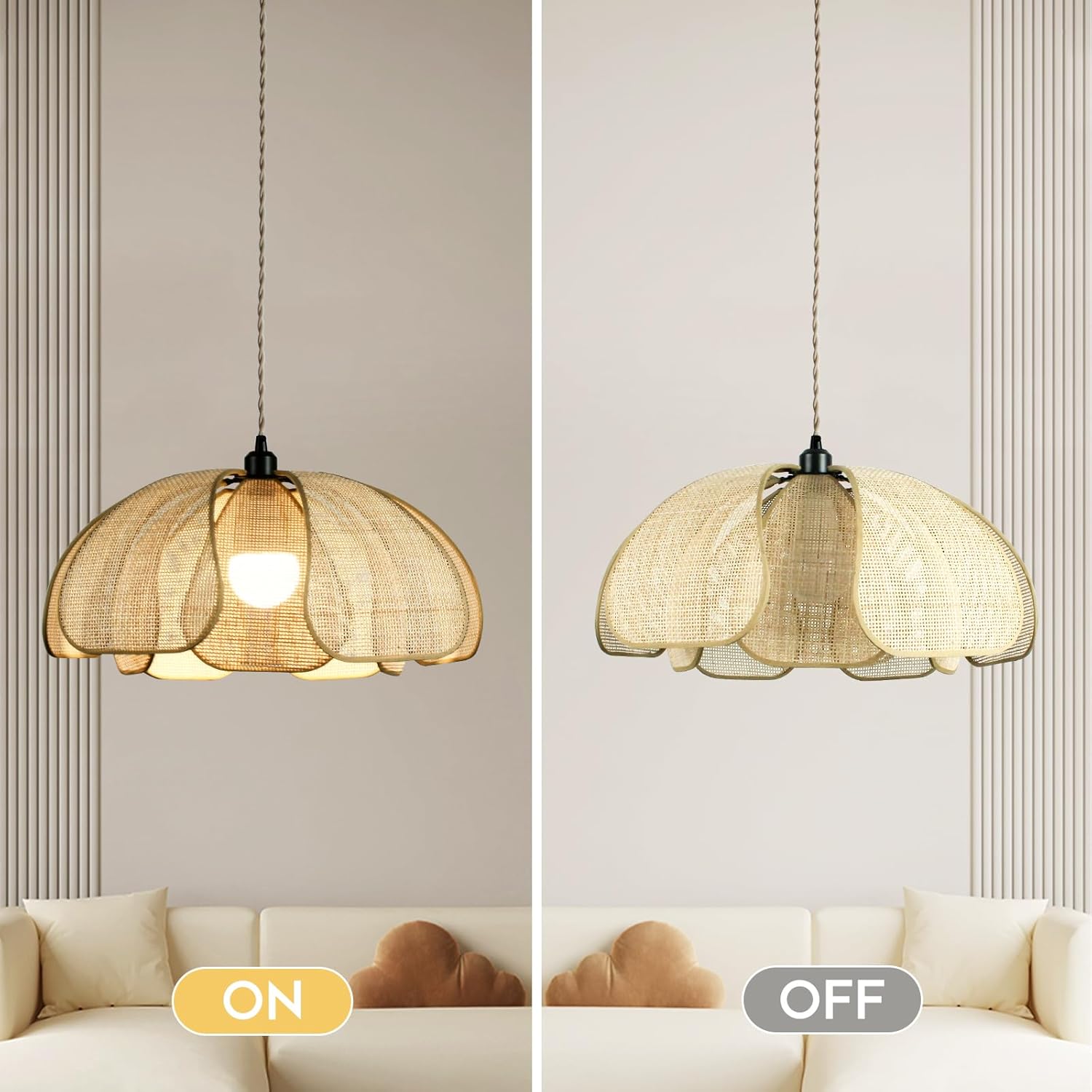 Lámpara colgante de ratán estilo Wabi-sabi japonesa con cable de 5 m 🌿✨ - Imagen 5