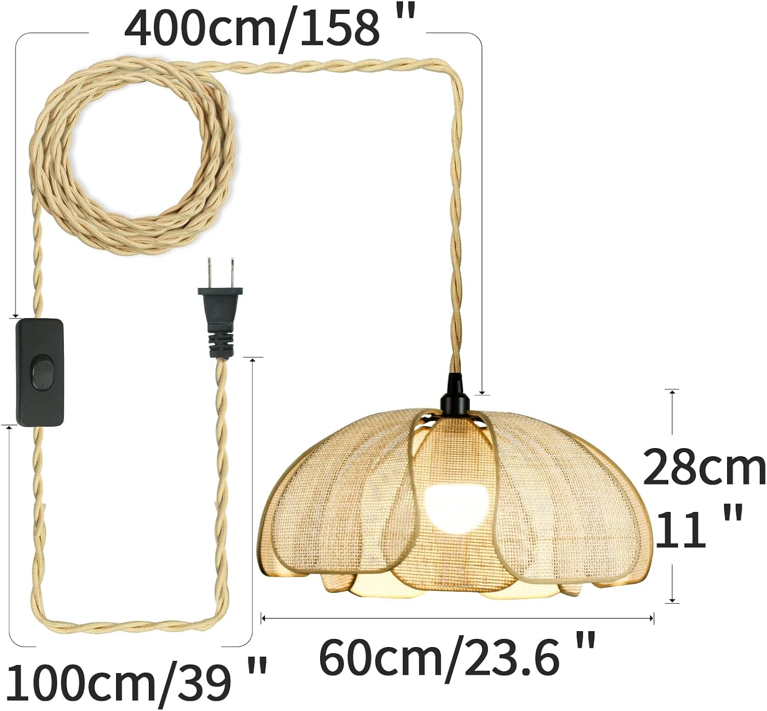 Lámpara colgante de ratán estilo Wabi-sabi japonesa con cable de 5 m 🌿✨ - Imagen 6