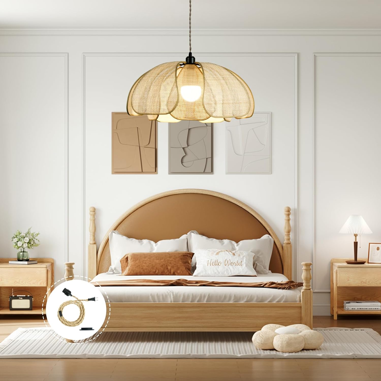 Lámpara colgante de ratán estilo Wabi-sabi japonesa con cable de 5 m 🌿✨ - Imagen 7