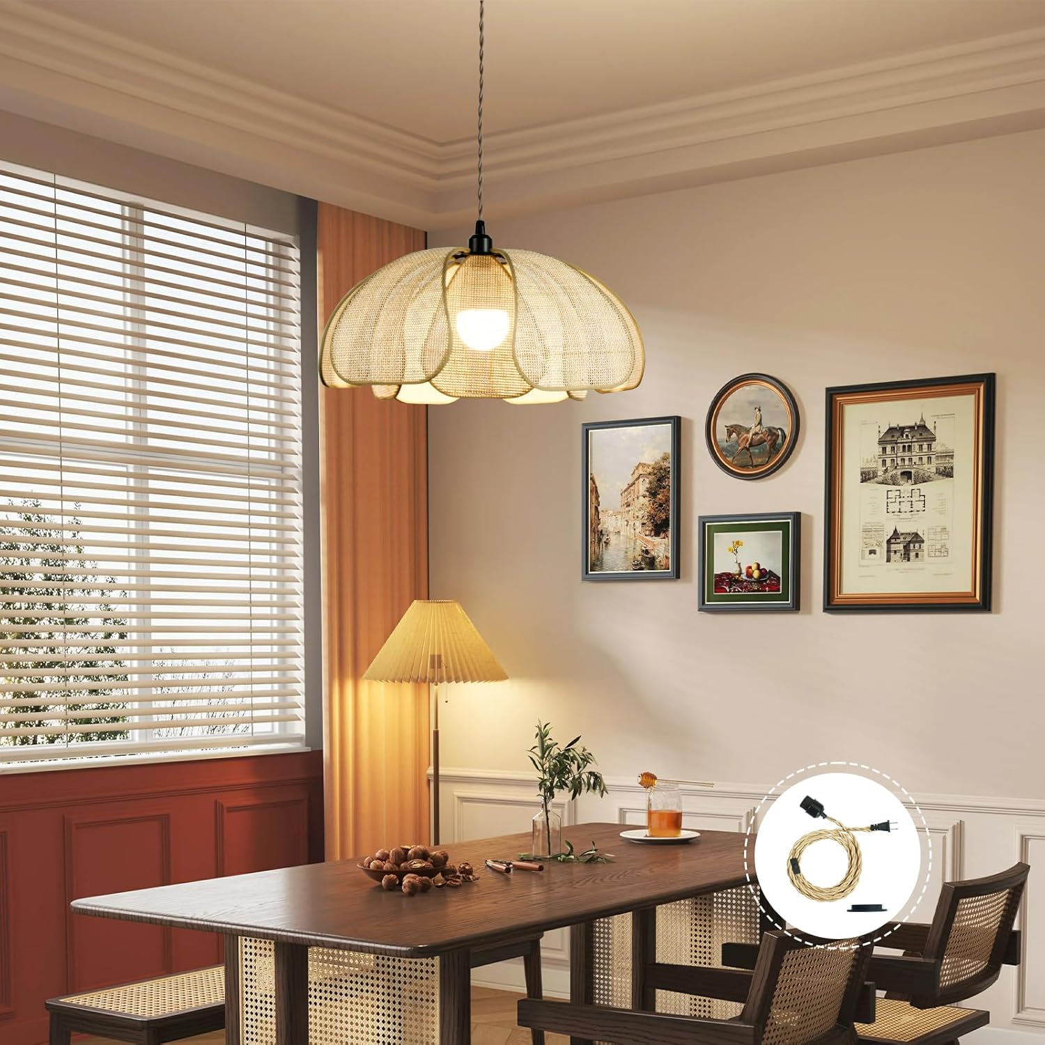 Lámpara colgante de ratán estilo Wabi-sabi japonesa con cable de 5 m 🌿✨ - Imagen 9