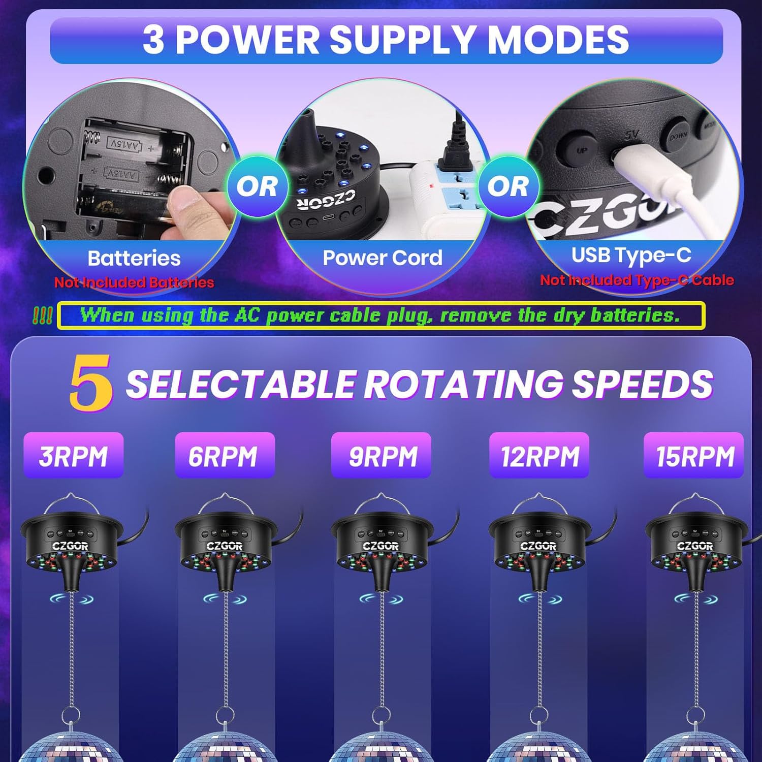 Motor para bola disco con luces RGB, control remoto y velocidad ajustable 🎉✨ - Imagen 2