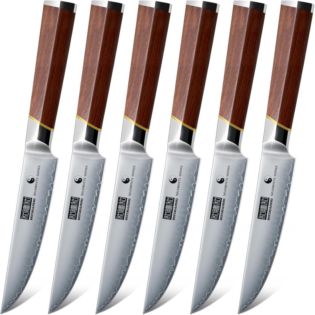 Set de cuchillos para carne (6 piezas) con hoja japonesa de acero alto carbono y mango ergonómico de madera 🌟🍴