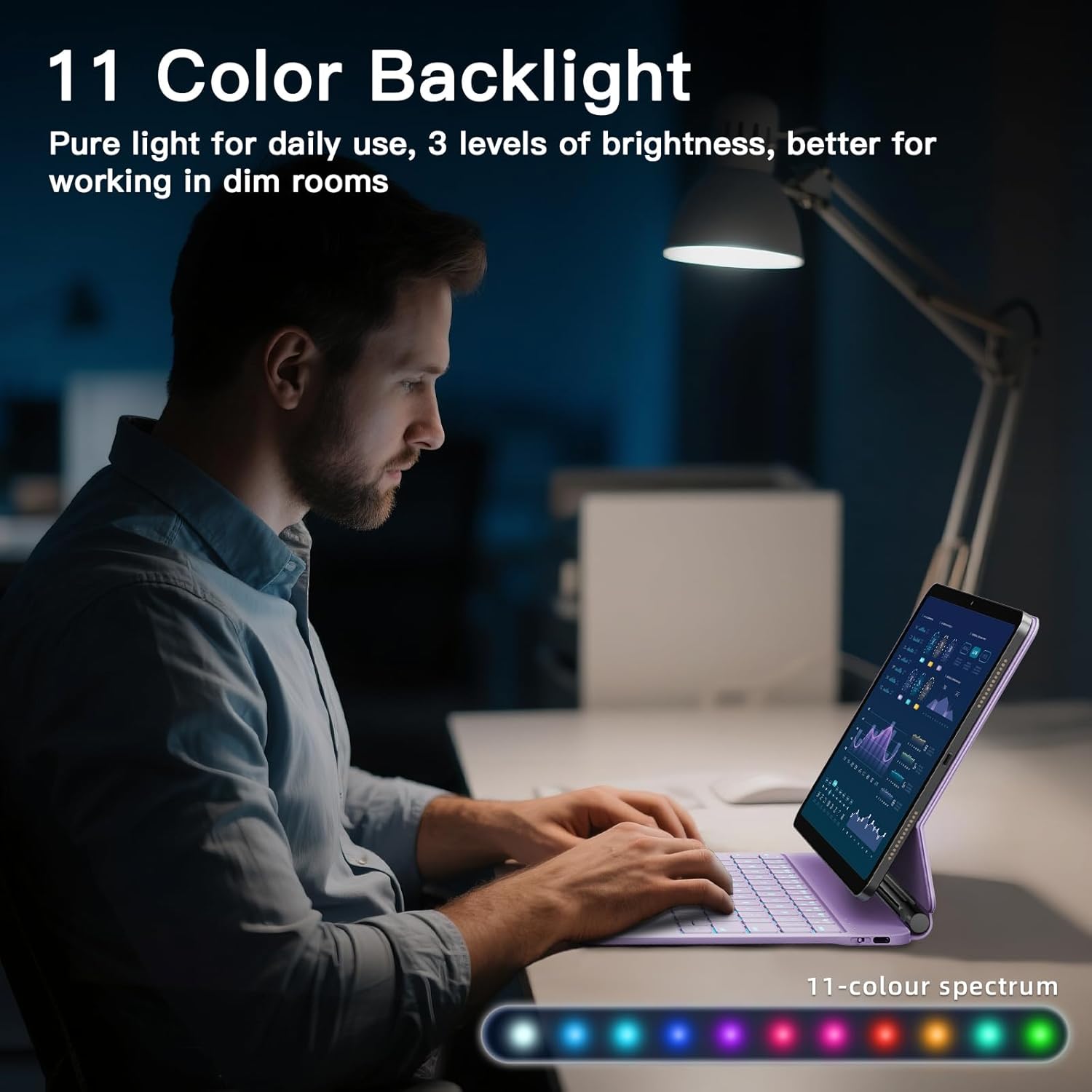 Teclado tipo Magic con trackpad para iPad Air y Pro 11 pulgadas, retroiluminado, resistente a manchas, soporte magnético, diseño compacto, color morado 💜✨ - Imagen 6