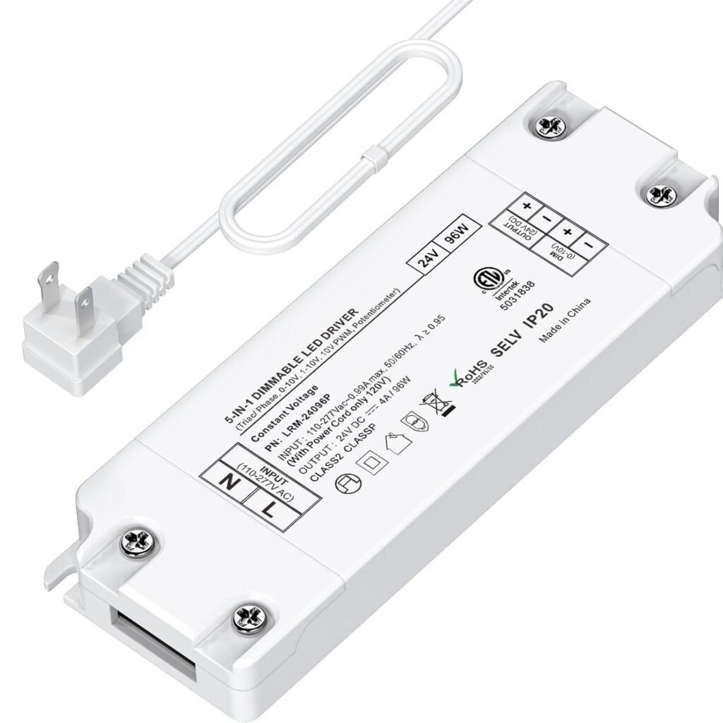 Transformador LED 24V 96W con atenuación sin parpadeos, carcasa compacta y protección avanzada 🔌✨