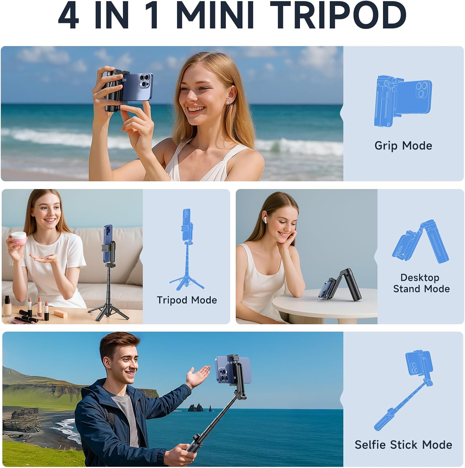 Trípode de Viaje Mini con Control Bluetooth y Cabezal Giratorio 📸✨ - Imagen 4