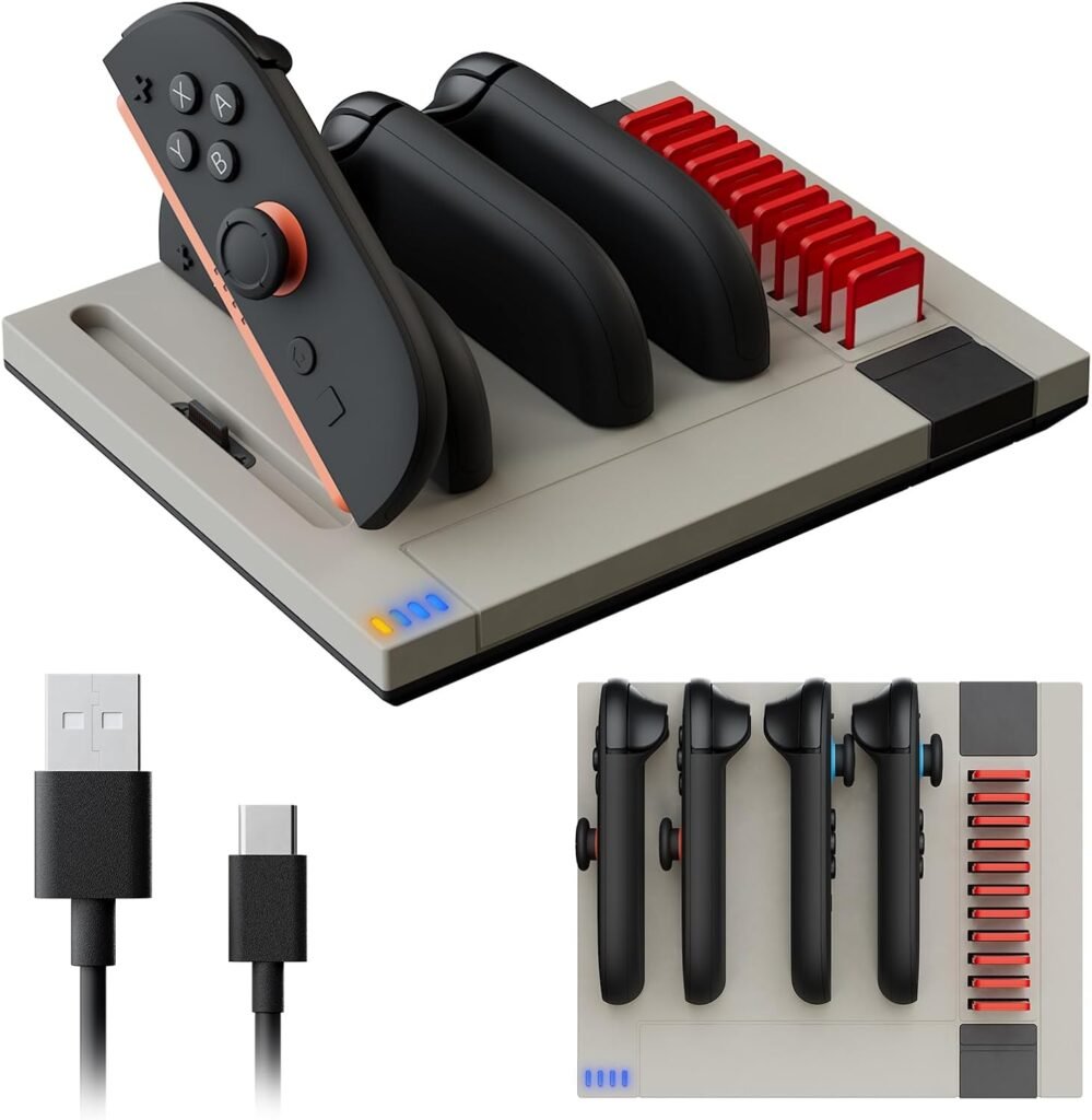 Base de Carga Retro para Joy-Con Switch 2 con Almacenamiento para Juegos 🎮🧲
