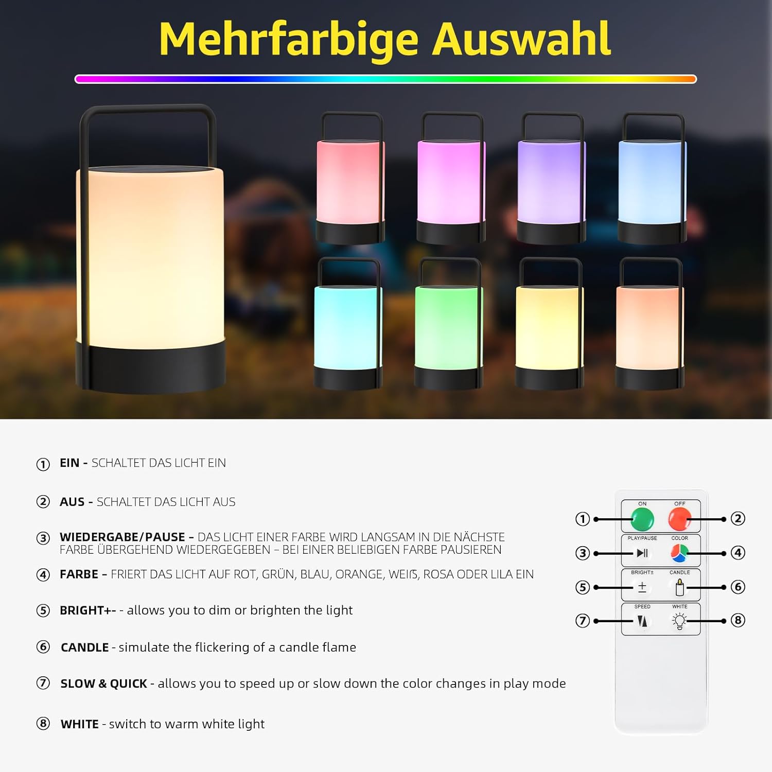 Lámpara LED Solar Recargable para Exterior con Luz Cálida y RGB 🌈☀️ - Imagen 3