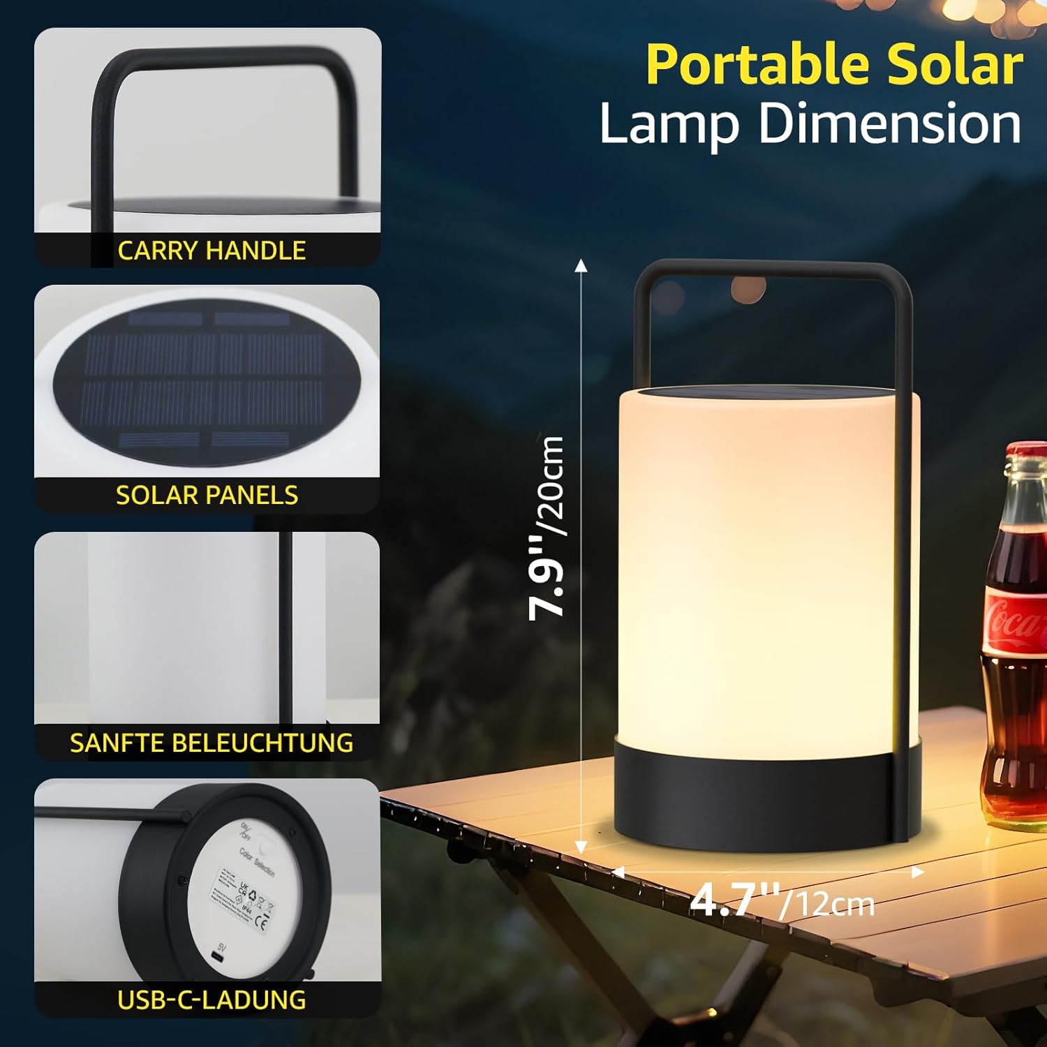 Lámpara LED Solar Recargable para Exterior con Luz Cálida y RGB 🌈☀️ - Imagen 5