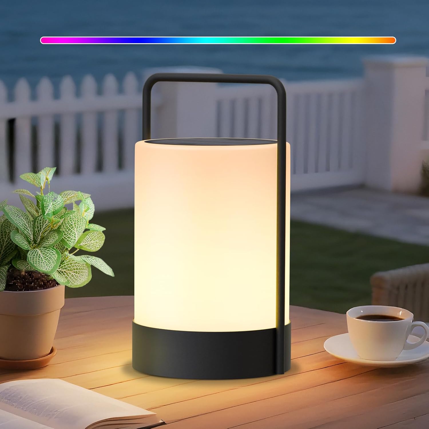 Lámpara LED Solar Recargable para Exterior con Luz Cálida y RGB 🌈☀️