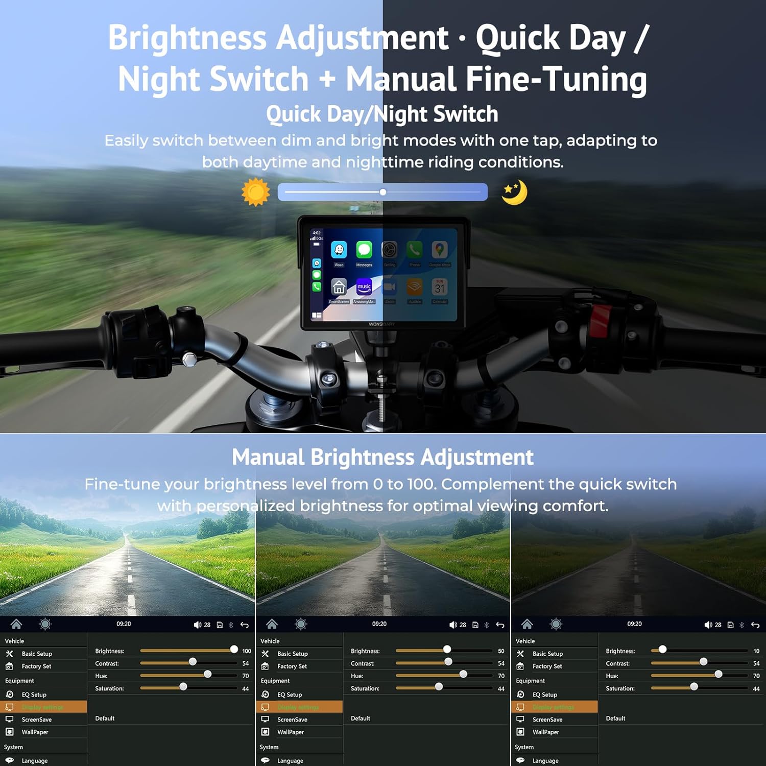 Pantalla impermeable para moto con CarPlay y Android Auto + Bluetooth + GPS + EQ 🎯🏍️ - Imagen 3