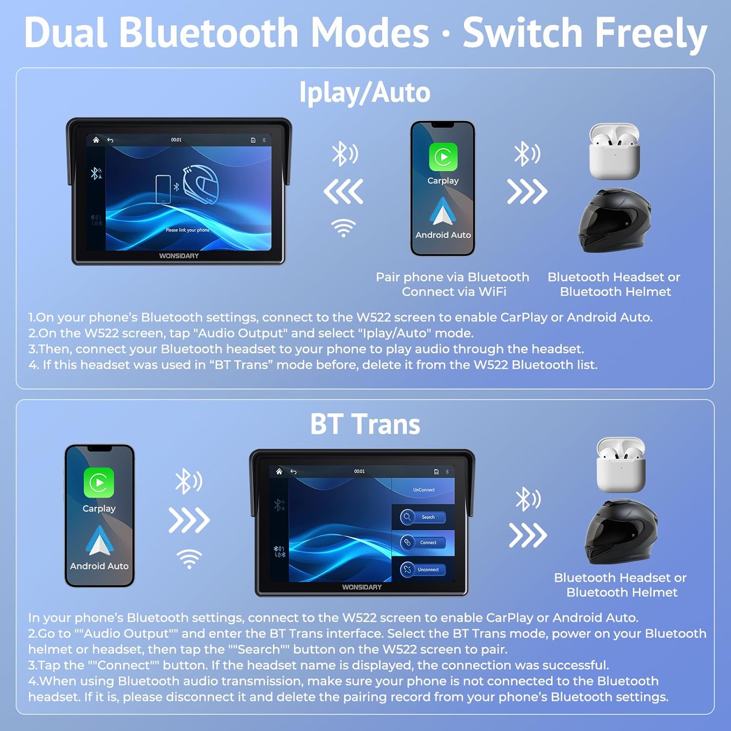 Pantalla impermeable para moto con CarPlay y Android Auto + Bluetooth + GPS + EQ 🎯🏍️ - Imagen 7