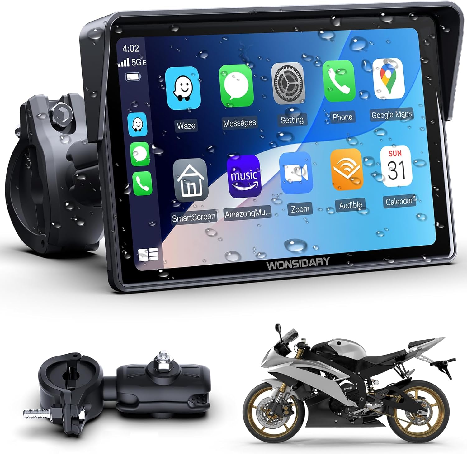 Pantalla impermeable para moto con CarPlay y Android Auto + Bluetooth + GPS + EQ 🎯🏍️