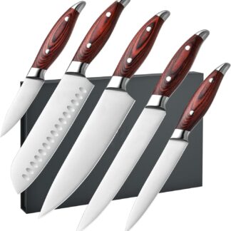 Set de Cuchillos de Cocina 5 Piezas con Mangos de Madera Pakkawood 🌟🔪