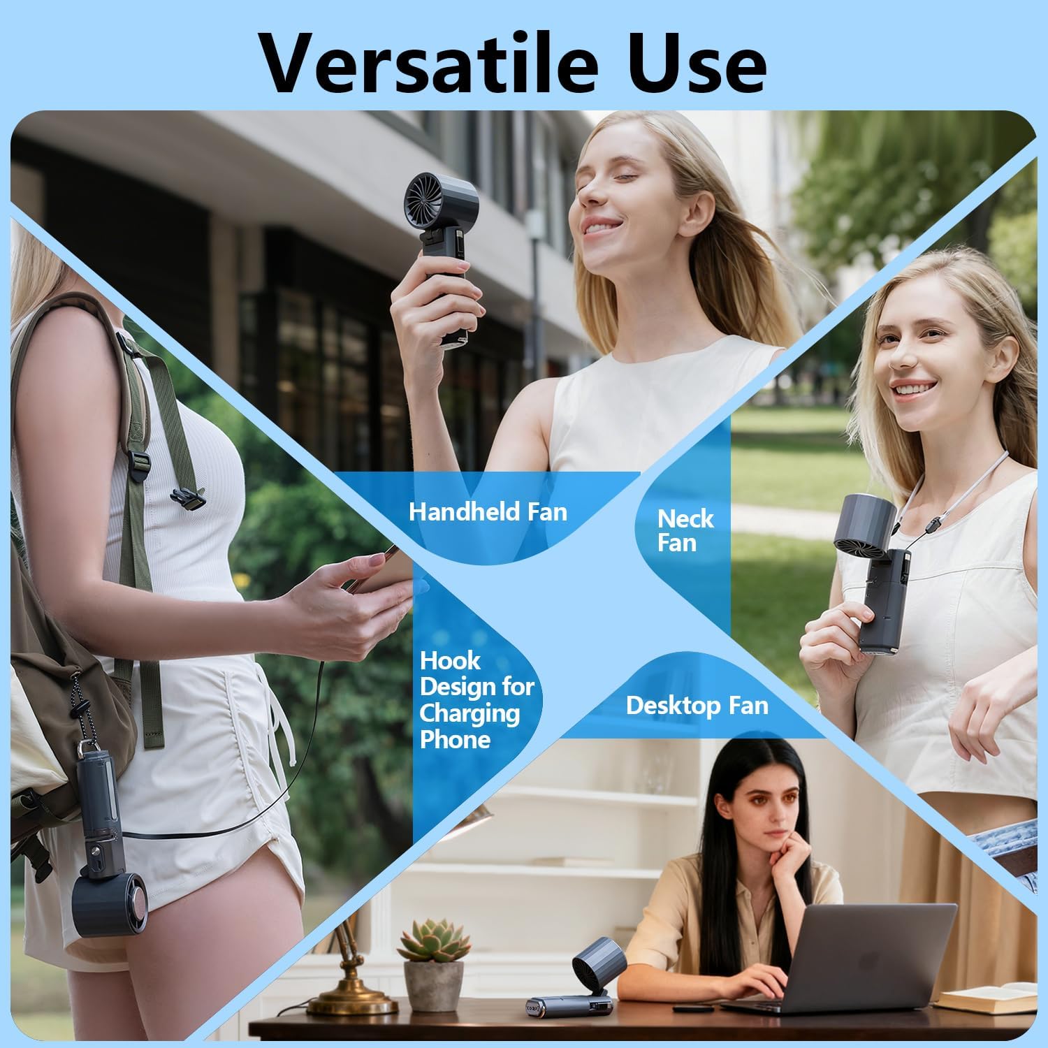 Ventilador portátil recargable 4-en-1 con enfriamiento por hielo, pantalla LED y cable tipo C 🎐❄️🔋 - Imagen 4