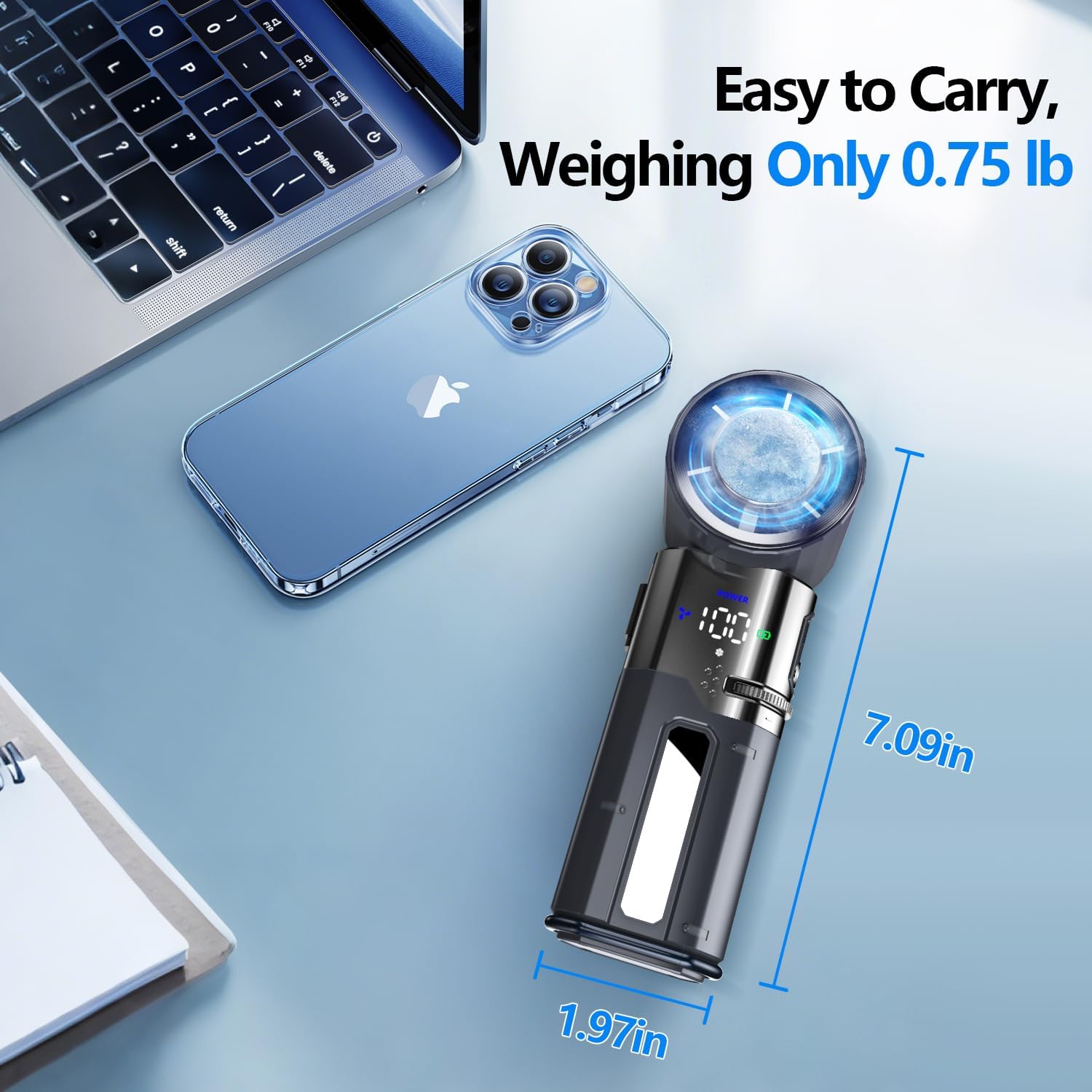 Ventilador portátil recargable 4-en-1 con enfriamiento por hielo, pantalla LED y cable tipo C 🎐❄️🔋 - Imagen 5