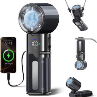 Ventilador portátil recargable 4-en-1 con enfriamiento por hielo, pantalla LED y cable tipo C 🎐❄️🔋