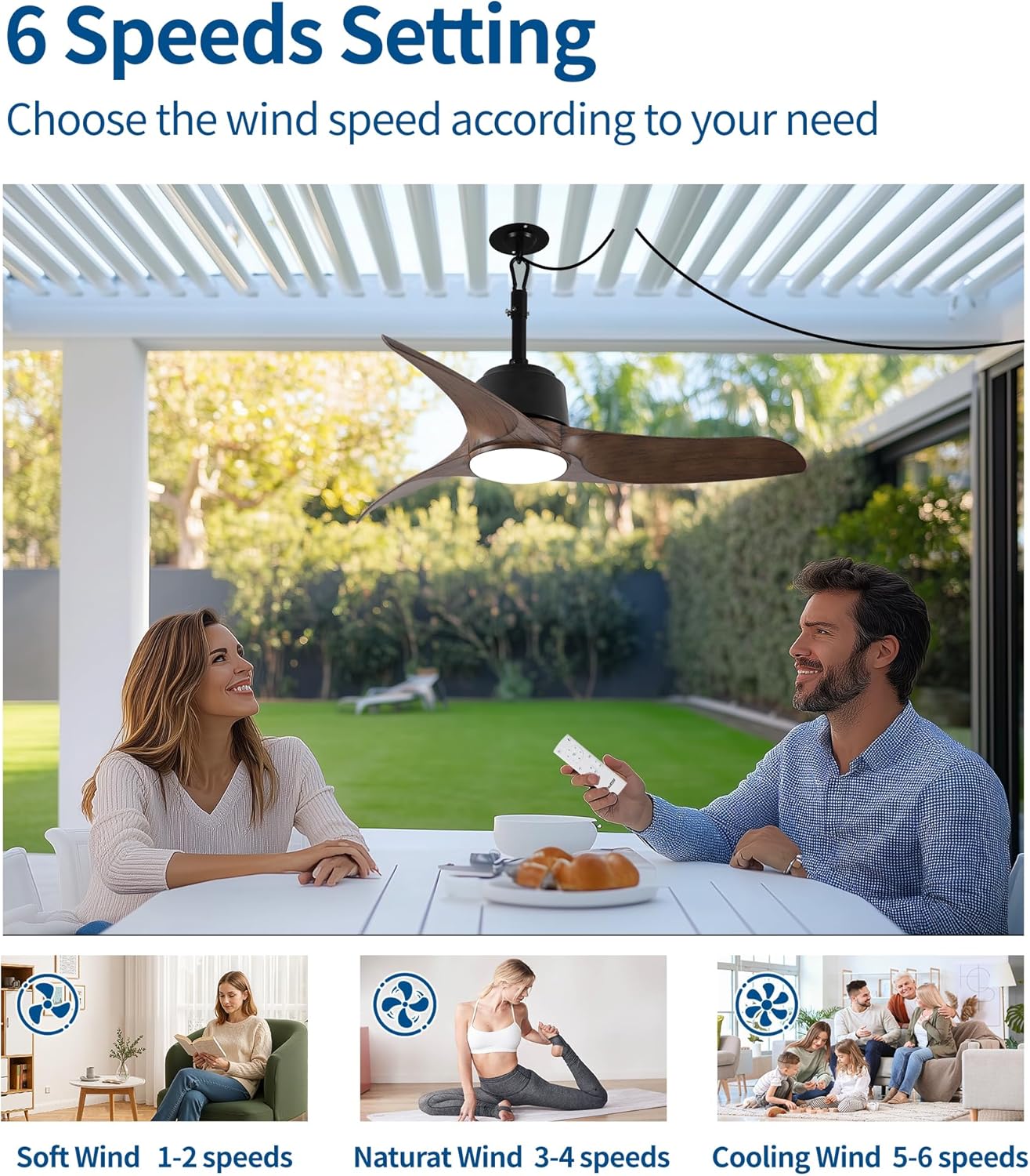 Ventilador de Techo Exterior 42" con Luz LED y Control Remoto – Motor DC Reversible IP66 🌧️🍃 - Imagen 6