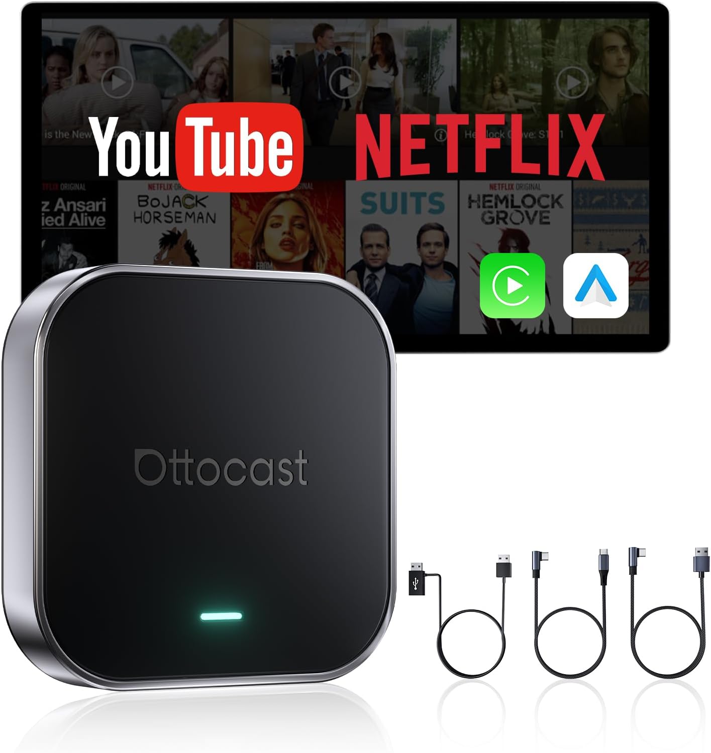 Adaptador Ottocast Magic Box E2 para CarPlay y Android Auto inalámbrico con YouTube, Netflix y TikTok+ 🚗📺