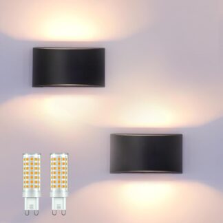 Juego de Apliques de Pared LED Negros Modernos – Luz Cálida 3000K, Interior/Exterior 🌙💡 (Set de 2 con Bombillos G9)