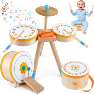 Batería de madera para niños Montessori con platillo, tambor de pedal y baquetas 🥁🎶