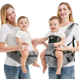 Canguro ergonómico 2 en 1 con asiento de cadera y soporte lumbar para bebé 👶🩶