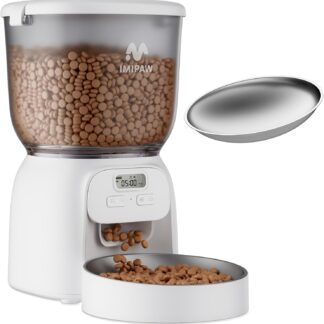 Comedero automático IMIPAW con temporizador, control de porciones y doble fuente de energía 🐾🍽️📅