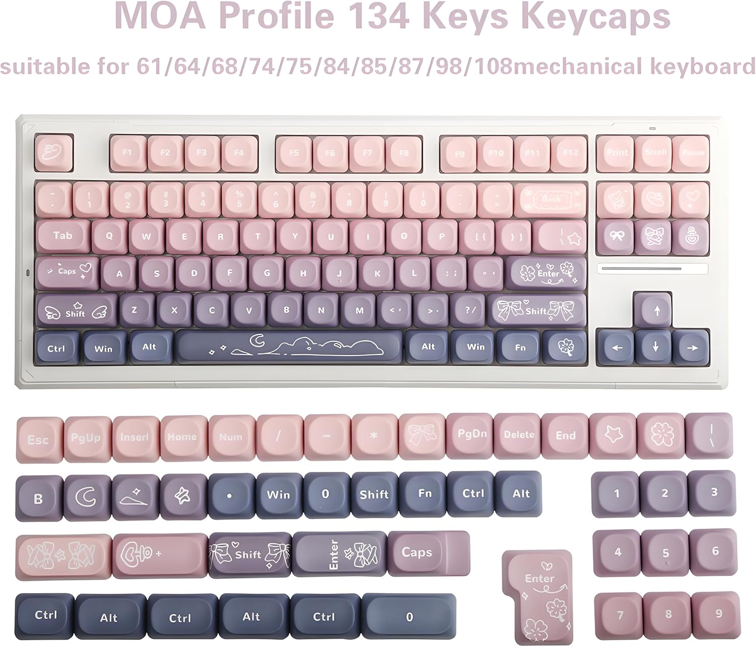 Set de Keycaps Sakura Sweetheart 134 teclas MOA Profile 🌸💜 - Imagen 8