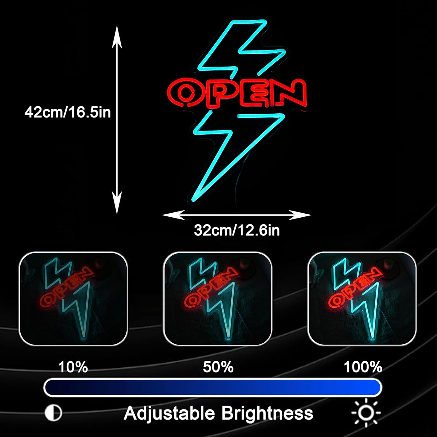 Letrero luminoso OPEN con rayo azul y rojo 💡⚡ - Imagen 2