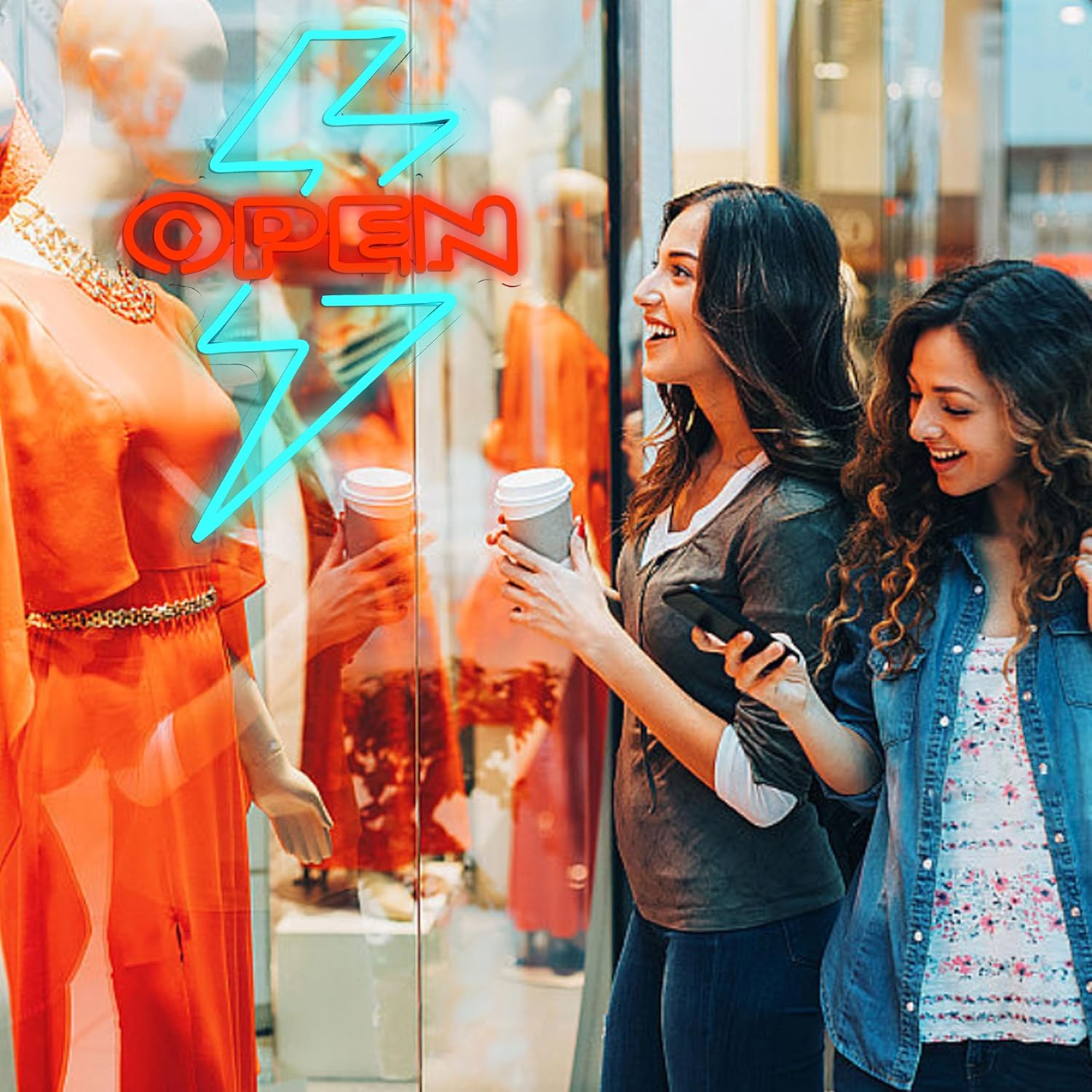 Letrero luminoso OPEN con rayo azul y rojo 💡⚡ - Imagen 4