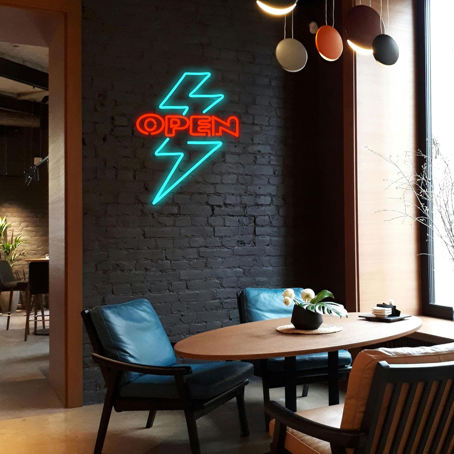 Letrero luminoso OPEN con rayo azul y rojo 💡⚡ - Imagen 6