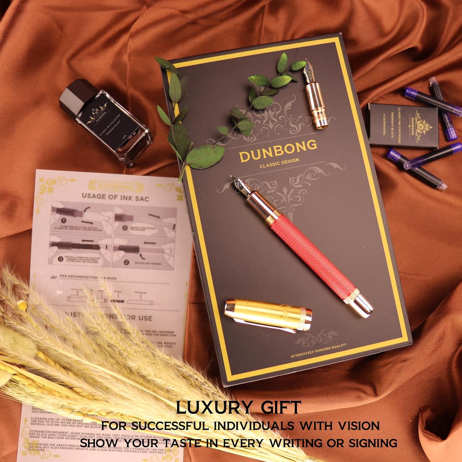 Pluma Estilográfica de Lujo DUNBONG con Estuche, Dos Plumillas y Tinta Incluida 🖋️🎁✨ - Imagen 9