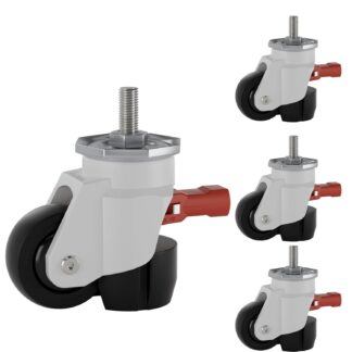 Ruedas Niveladoras Industriales TZZCA con Manija de Trinquete (Juego de 4) - Carga 580 lb, Altura Ajustable, Vástago M12 y 1/2''