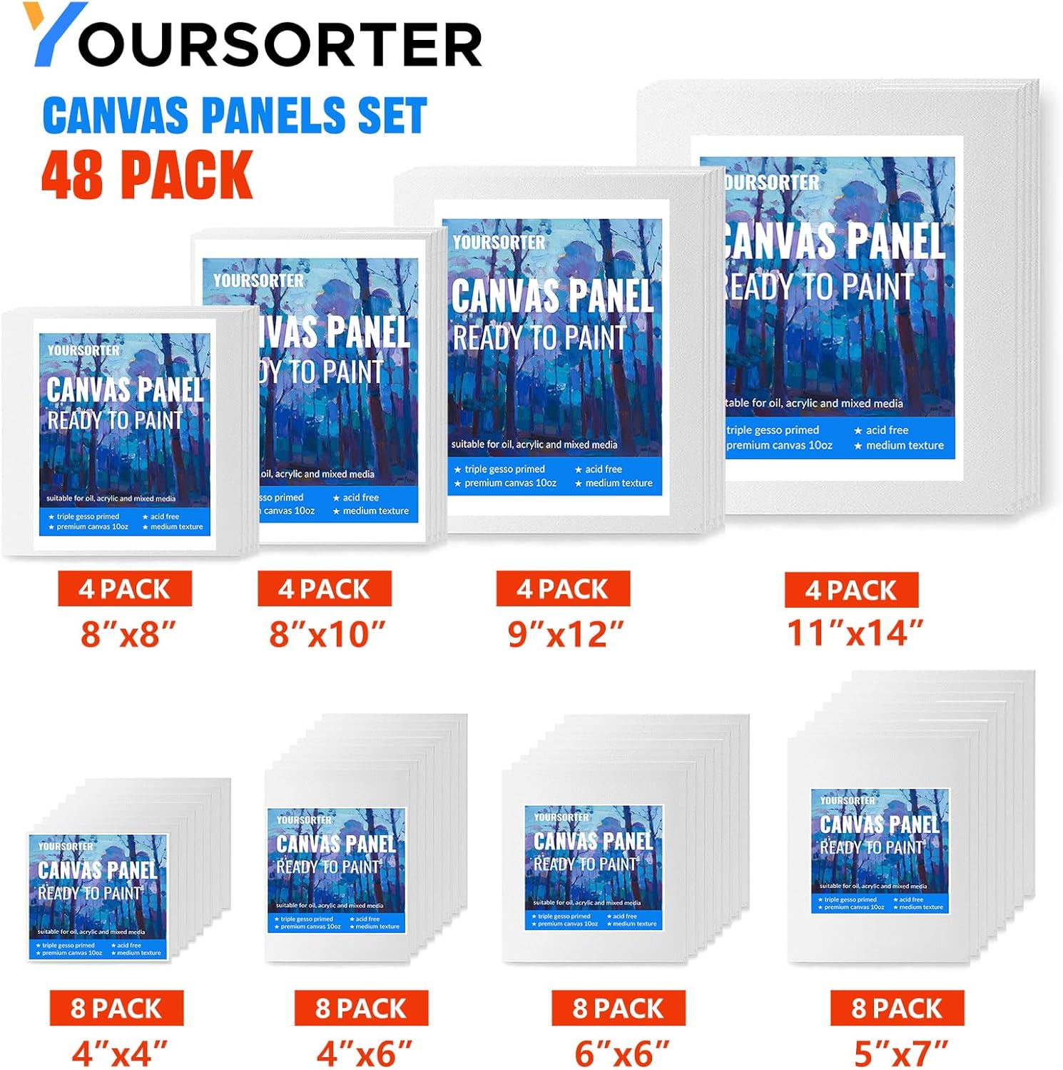 Set de 48 lienzos blancos para pintura de varios tamaños 🎨🖼️ - Imagen 7