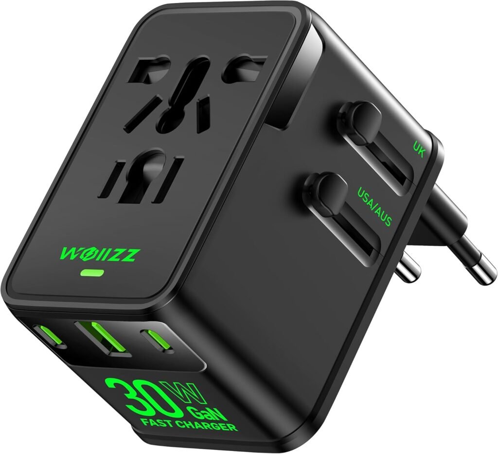 Adaptador de Viaje Universal 🌍 30W GaN Compacto con 4 Puertos (2 USB-C + 1 USB-A + 1 AC)