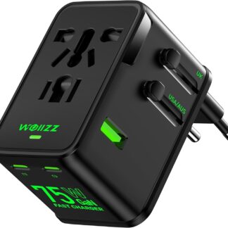 Adaptador Universal de Viaje 🌍 75W GaN Cargador Rápido con 5 Puertos y Enchufes para 200+ Países