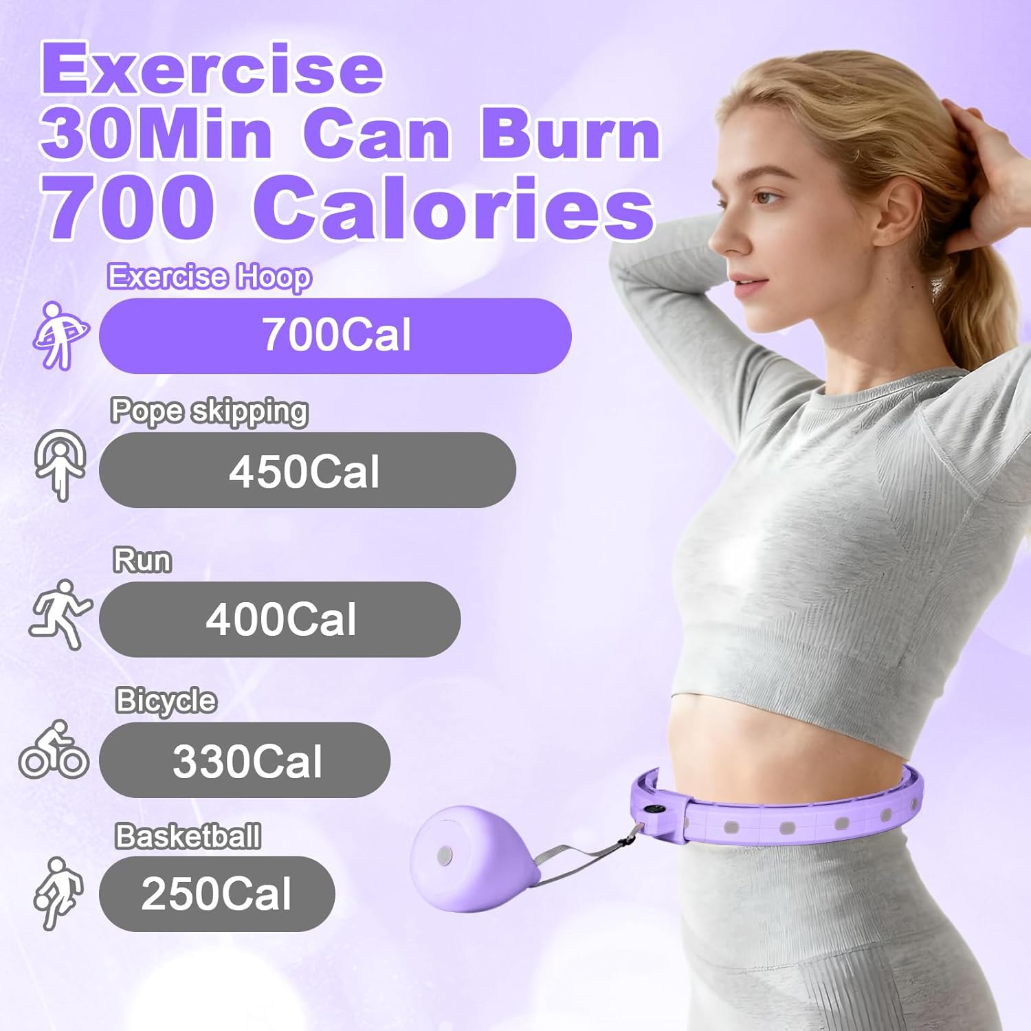 Aro Fitness Inteligente Silencioso con Contador Ajustable 30–50 pulgadas (Morado) - Imagen 2