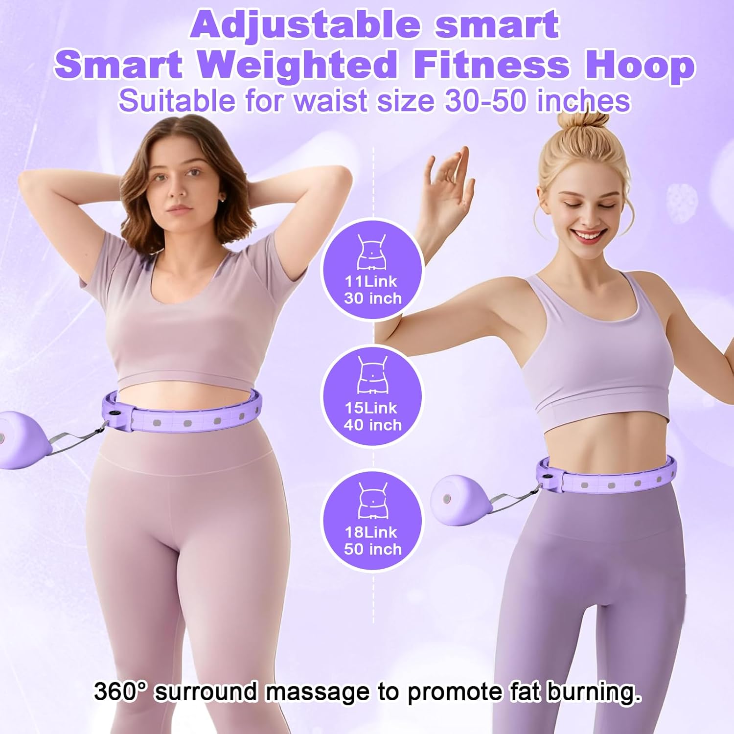 Aro Fitness Inteligente Silencioso con Contador Ajustable 30–50 pulgadas (Morado) - Imagen 5