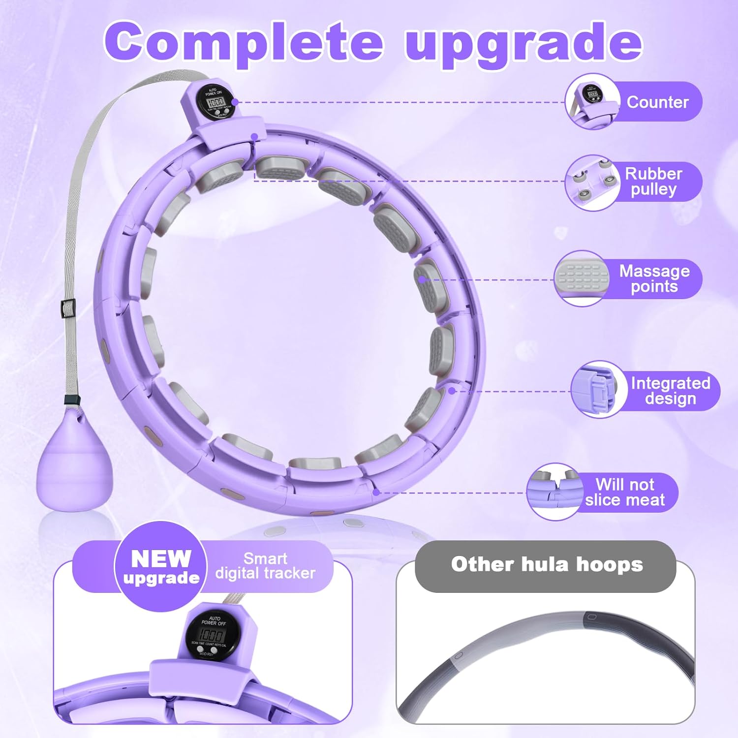 Aro Fitness Inteligente Silencioso con Contador Ajustable 30–50 pulgadas (Morado) - Imagen 6